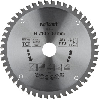 Wolfcraft Kap- en verstekzaagblad | HM | 48 Zähne | Ø210mm | 1 stuk - 6545000