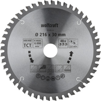 Wolfcraft Kap- en verstekzaagblad | HM | 48 Zähne | Ø216mm | 1 stuk - 6546000