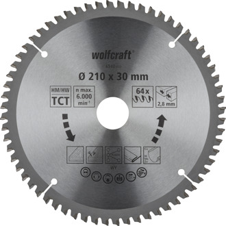 Wolfcraft Kap- en verstekzaagblad | HM | 64 Zähne | Ø210mm | 1 stuk - 6540000