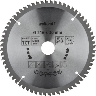 Wolfcraft Kap- en verstekzaagblad | HM | 64 Zähne | Ø216mm | 1 stuk - 6541000