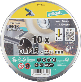 Wolfcraft Slijpschijven | Voor edelstaal | Extra dun | Ø115mm | 10 stuks - 8462000