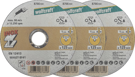 Wolfcraft Slijpschijven | Voor edelstaal | Extra dun | Ø125mm | 3 stuks - 8461000