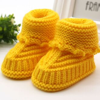 Wollen Baby Sneeuw Schoenen Zuigelingen Haak Knit Fleece Laarzen Strik Peuter Meisje Jongen Wol Crib Schoenen Winter Warm Booties 0 -6 M Geel
