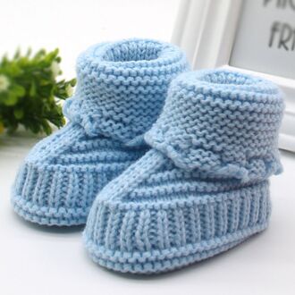 Wollen Baby Sneeuw Schoenen Zuigelingen Haak Knit Fleece Laarzen Strik Peuter Meisje Jongen Wol Crib Schoenen Winter Warm Booties 0 -6 M lucht blauw