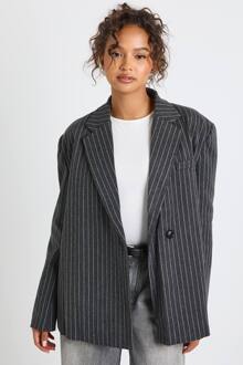 Wollen Blazer Met Fijne Streepjes In Een Asymmetrisch En Oversized Model, Charcoal - 38