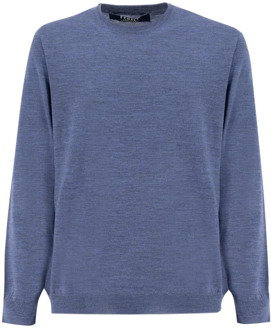 Wollen Crew-Neck Sweater Fedeli , Blue , Heren - 2Xl,Xl,L,3Xl