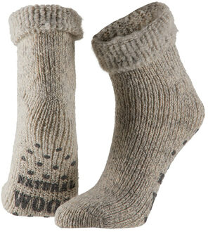 Wollen kinder slofsokken antislip beige maat 27/30 - Huissokken kinderen