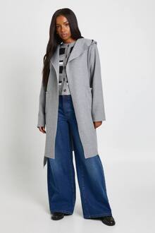 Wollen Look Jas Met Capuchon, Grey Marl - 38