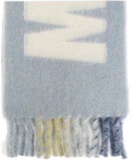Wollen sjaal met logo Marni , Blue , Dames - ONE Size