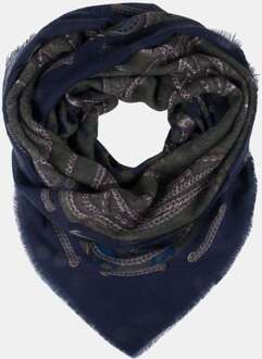 Wollen sjaal zürich blauw/groen met kettingprint - One size