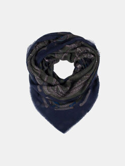 Wollen sjaal zürich blauw/groen met kettingprint - One size