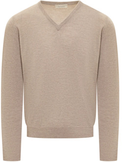 Wollen V-Hals Trui Filippo De Laurentiis , Beige , Heren - 4XL