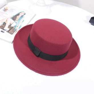 Wollen Vrouwen Hoed Klassieke Effen Kleur Vilt Fedora Hoeden Vrouwelijke Lady Brede Rand Platte Top Jazz Cap Emmer Hoed Winter lente Zomer stijl 1 rood