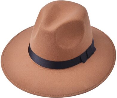 Wollen Vrouwen Hoed Klassieke Effen Kleur Vilt Fedora Hoeden Vrouwelijke Lady Brede Rand Platte Top Jazz Cap Emmer Hoed Winter lente Zomer stijl 2 khaki