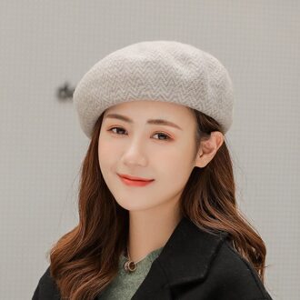 Wollen Wave Patroon Dame Baret Winter Baret Kasjmier Vrouwen Baret Herfst Winter Hoeden Caps beige grijs