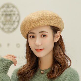 Wollen Wave Patroon Dame Baret Winter Baret Kasjmier Vrouwen Baret Herfst Winter Hoeden Caps beige kameel
