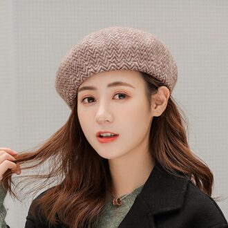 Wollen Wave Patroon Dame Baret Winter Baret Kasjmier Vrouwen Baret Herfst Winter Hoeden Caps beige koffie