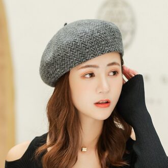 Wollen Wave Patroon Dame Baret Winter Baret Kasjmier Vrouwen Baret Herfst Winter Hoeden Caps donker grijs