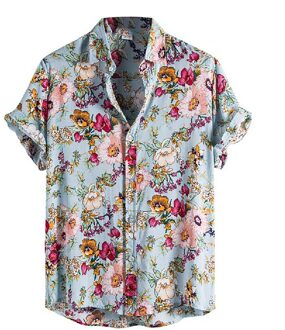 Womail Vintage Katoen Mannen Shirt Korte Mouw Etnische Stijl Bloem Print Tops Losse Hawaiian Shirts Mannen Streetwear Xl