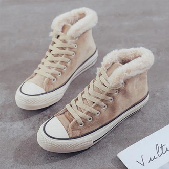 Woman Canvas Sneakers Winter Shoes Warm Short Plus Women's Classic Flats Female Lace Up Women High-top Student Vulacanized