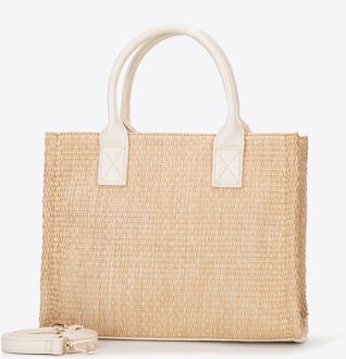 Woman Dames rieten kist, crème en beige