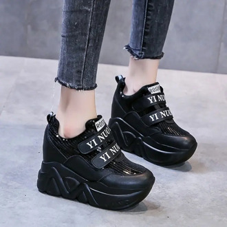 Woman High Platform Black Glitter Height Increasing Casual Shoes Vulcanize Shoes Dropshipping Thick Bottom Chunky Sneakers Women