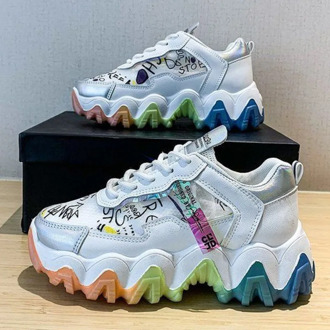 Woman Lace Up Sports Casual Shoes Tennis FemaleFashion Breathable Sneakers Colorful Bottom Casual Platform Shoes