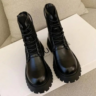 Women Ankle Boots Autumn Winter Thick Heel British Boots Ladies Short Booties Platform Woman Shoes Square Heel Lace-up