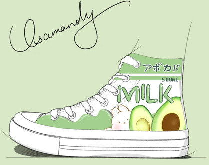 Women Avocado Cartoon Print Canvas Shoes Brand Girls Cute Patchwork Thick Heel Sneakers Designer High Top Running Platform Shoes