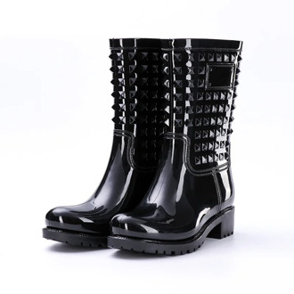 Women Boots Spring Summer Rainboots Mid-Calf Woman Shoes Big Size Non-slip Waterproof Female Footwear Rivet PVC Rain Boots New