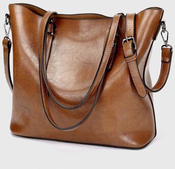 Women Casual Bag Oil wax Women's PU Leather Handbags Hand Bags Female messenger bag Big Tote Sac Bols bruin