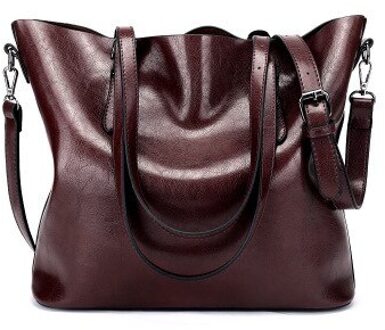 Women Casual Bag Oil wax Women's PU Leather Handbags Hand Bags Female messenger bag Big Tote Sac Bols koffie