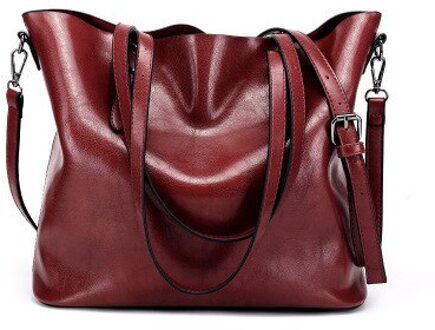 Women Casual Bag Oil wax Women's PU Leather Handbags Hand Bags Female messenger bag Big Tote Sac Bols wijn rood