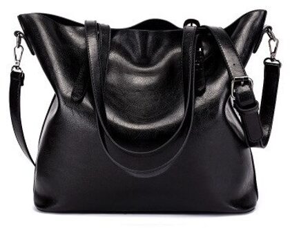 Women Casual Bag Oil wax Women's PU Leather Handbags Hand Bags Female messenger bag Big Tote Sac Bols zwart