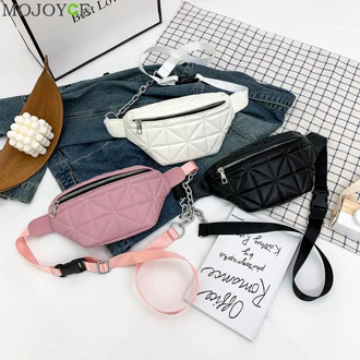 Women Casual PU Waist Shoulder Bum Belt Pouch Multifunction Bag Belt Bag Pouch Packs Fashion Lattice Pattern Chest Bag