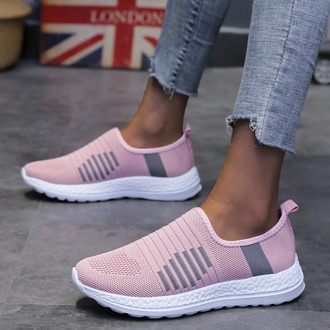 Women Casual Shoes Light Sneakers Breathable Mesh Summer Knitted Vulcanized Shoes Outdoor Slip-On Sock Shoes Plus Size Tennis