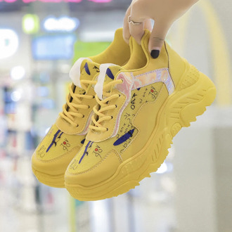 Women Chunky Sneakers 2019 Fashion Platform Sneakers Female Wedges Casual Shoes For Woman Basket Yellow Shoes Zapatillas Mujer