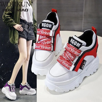 Women Chunky Sneakers 2020 Fashion Platform Sneakers Ladies Brand Wedges Casual Shoes for Woman Leather Sports Dad Shoes 7cm