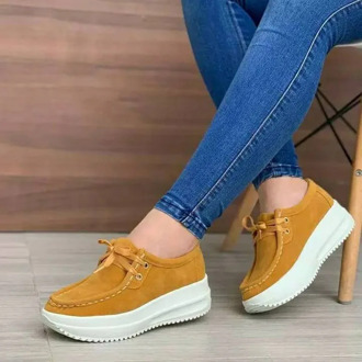 Women Chunky Sneakers Ladies Solid Color Thick Bottom Lace Up Walking Shoes Female Breathable Non Slip Platform Footwear