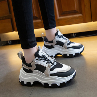 Women Chunky Sneakers Vulcanize Shoes Korean Fashion New Female Black White Platform Thick Sole Running Casual Shoe Woman 001
