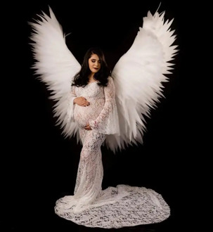 Women Clothes Pregnancy Dress for Photoshoot Maternity Photography Props Elegant V Neck Lace Maxi Gown Dress Plus Size Pregnant