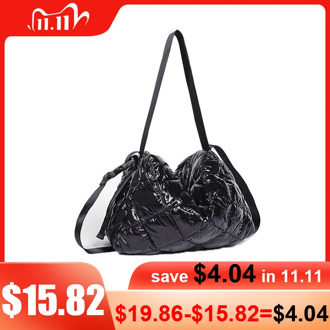 Women Cotton Feather Down Bag Fashion Crossbody Messenger Bag Handbag Space Pad Winter Soft Space Cotton Shoulder Tote Bag