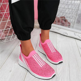Women Crystal Sneakers Woman Casual Mesh Vulcanized Women's Comfortable Flats Ladies Fashion Loafers Female Shoe Plus Size 35-43