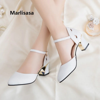Women Cute Sweet White Pu Leather High Heel Shoes Lady Buckle Strap Pink High Heel Pumps Cool Shoes Frauen High Heels G2079