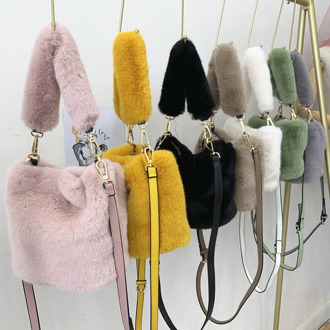Women Fashion Cute Faux Fur Bucket Bags Girls Cross-body Handbags Shoulder Bag