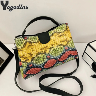 Women Fashion Snake Print Handbags Purse Vintage PU Leather Crossbody Bags Female Serpentine Casual Large Messenger Shoulder Bag