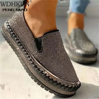 Women Flat Glitter Sneakers Casual Female Mesh Lace Up Bling Platform Comfortable Plus Size Vulcanized Shoes Zapatillas Mujer