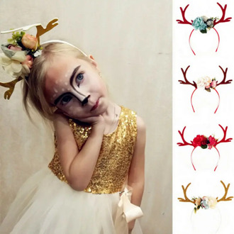 Women Girls Christmas Reindeer Deer Antler Costume Ear Party Flowers Hair headband Prop Hairband Accessories