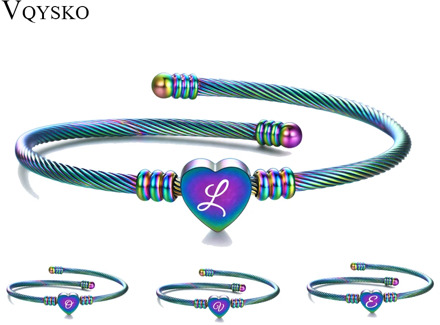 Women Girls Letter Bracelet Bangles Initial Cuff Bracelets Colorful Alfabet Bangles Bracelets For Women Pulseiras Jewelry