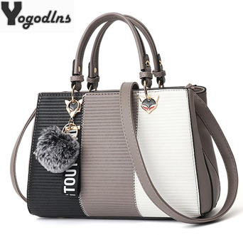 Women Hairball Ornaments Totes Patchwork Handbag Party Purse Ladies Messenger Crossbody Shoulder Bags Women Handbags